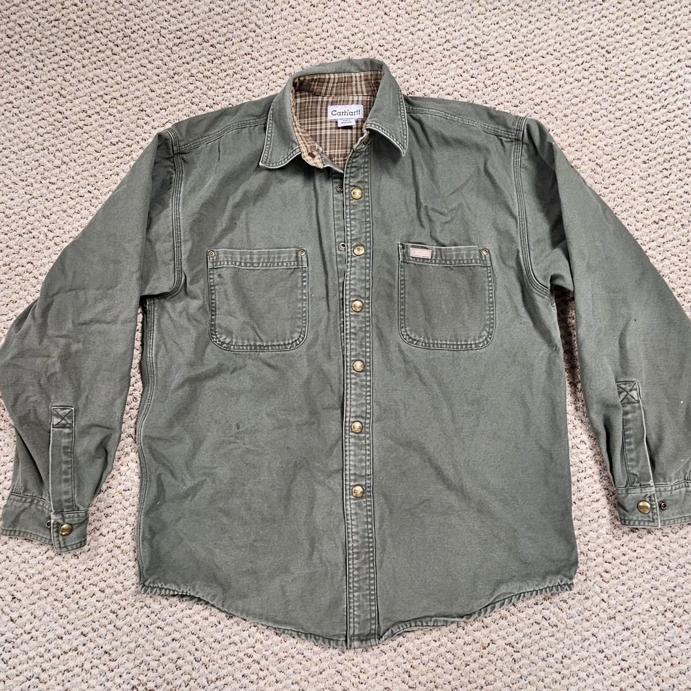 Carhartt S96 MOS Shirt Jacket XL Moss Green Flannel Lined Work Shirt Jacket